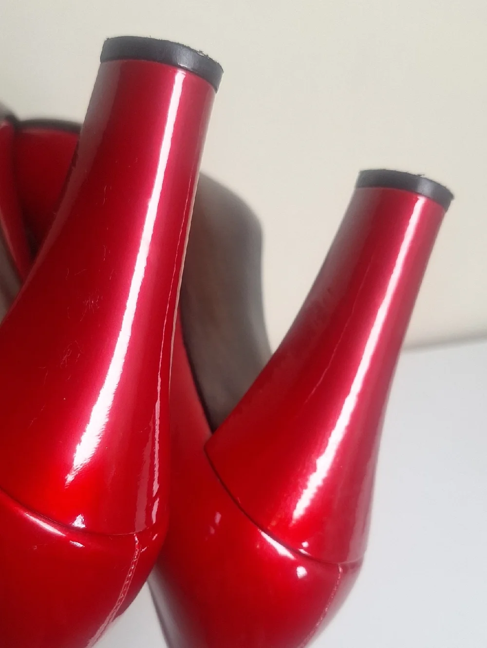 Stuart Weirzman Peep Toe Red Patent Block Heels Size 9.5 - Picture 7 of 11